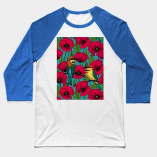 Bee eaters and poppies on orange 2 Baseball T-Shirt